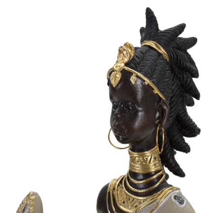 Statueta femeie africana cu scut | Arta etnica razboinica | CreativDeco.ro [2]