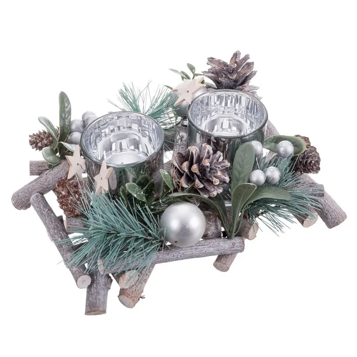 Suport lumânări central fibre naturale Crăciun|Decoruri festive elegante Obiecte decorative - Suport lumânări central fibre naturale Crăciun|Decoruri festive elegante