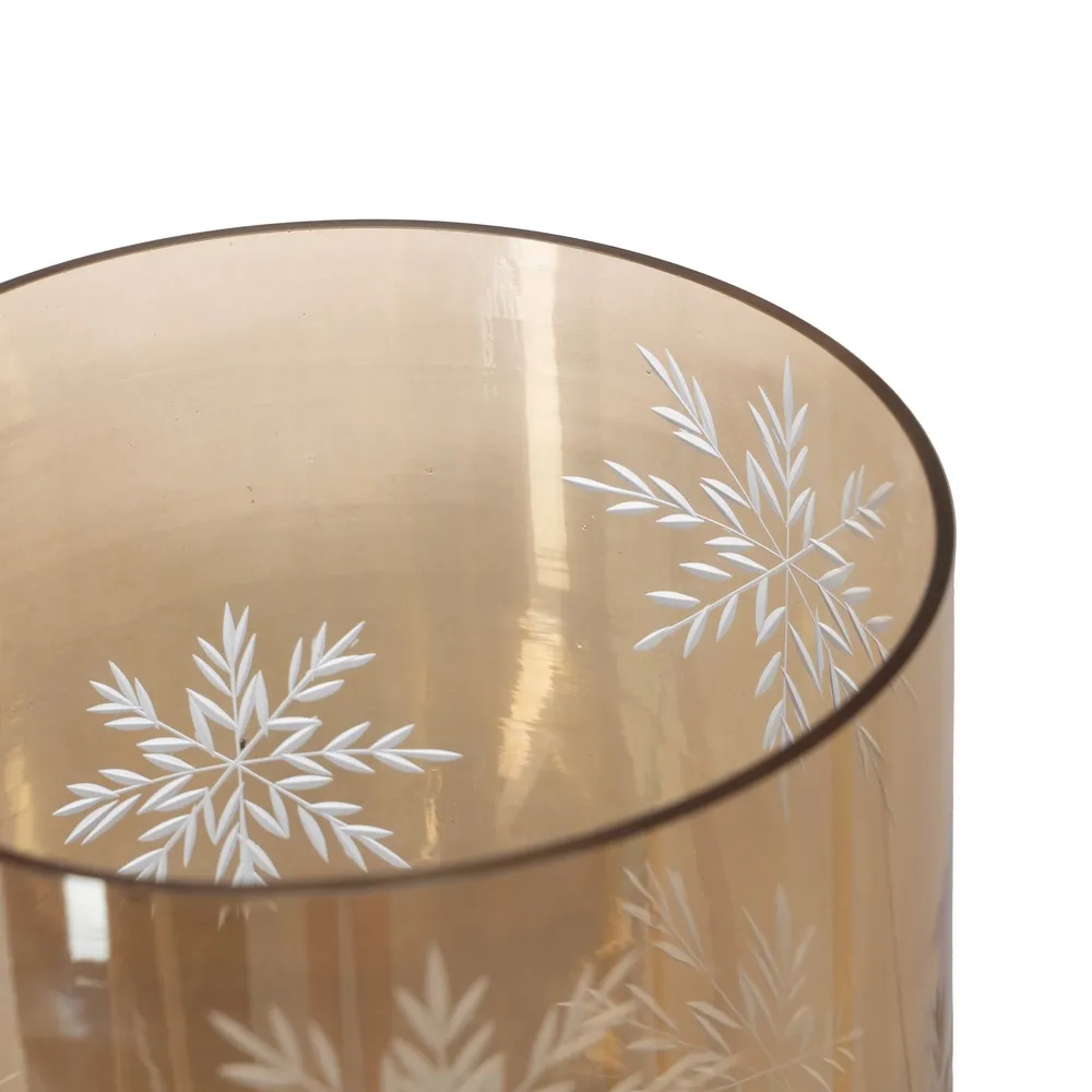 Suport de lumânări, fulgi de nea, cristal gravat, fumuriu|creativdeco.ro [3]