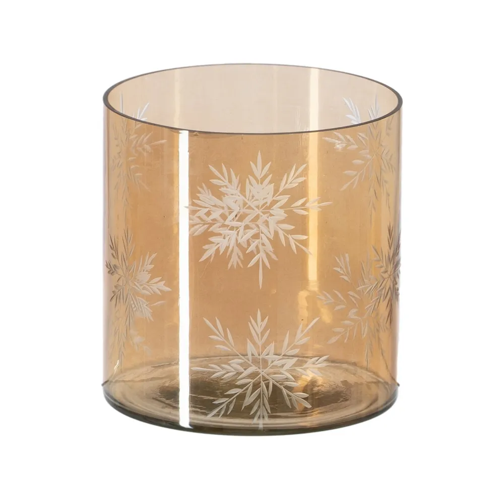 MEGA PROMOTII - Suport de lumânări, fulgi de nea, cristal gravat, fumuriu|creativdeco.ro