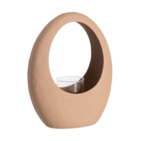 Suport decorativ pentru lumânare culoare nisip din metal și sticlă