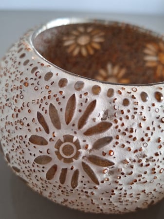 Suport lumanare handmade, sticla rasinata bej Bram 13x9cm [1]
