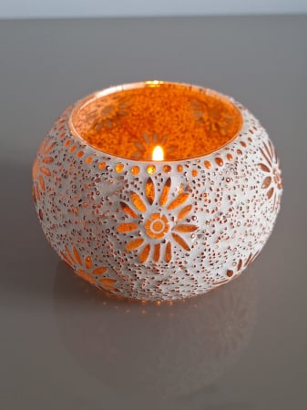 Suport lumanare handmade, sticla rasinata bej Bram 13x9cm [2]