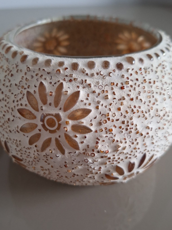 Suporturi Lumanari, Sfesnice - Suport lumanare handmade, sticla rasinata bej Bram 13x9cm