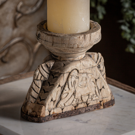 Suport lumanare etnic lemn tec alb antic|Suporturi decorative [5]