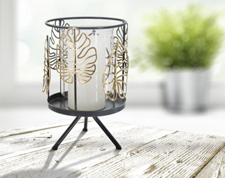 Suport lumanari Foglie Gold frunze monstera CreativDeco [4]