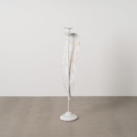 Suporturi Lumanari, Sfesnice - Suport pentru lumânare decorativ foarte înalt cu frunză sculptată din metal alb - CreativDeco