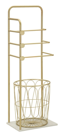 Baie - Suport pentru prosoape din metal auriu cu bază marmură și suport hârtie