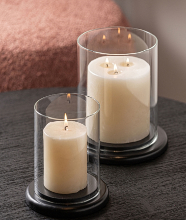 Suporturi Lumanari, Sfesnice - Suporturi lumânări sticlă transparentă bază MDF negru Blasige – set 2 suporturi cilindrice
