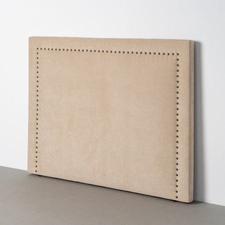 Tablii pat in Stil Contemporan - Tăblie de pat din stofă bej cu detalii decorative cu capse