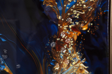 Tablou abstract albastru aur 60x90 cm – efect tridimensional pe pânză cu detalii aurii [3]