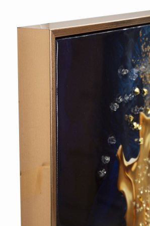 Tablou abstract albastru aur 60x90 cm – efect tridimensional pe pânză cu detalii aurii [2]