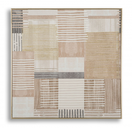 Decoratiuni perete - Tablou abstract bej cu aur 60x60 cm – compoziție cu texturi liniare pe pânză