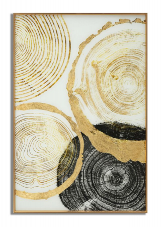 Tablouri - Tablou Abstract Circles, auriu/negru, sticla/aluminiu/hartie