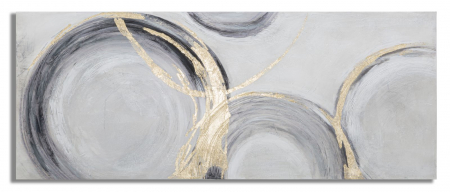 Tablouri - Tablou cercuri aurii fundal gri 150x60 cm – artă abstractă pictată manual
