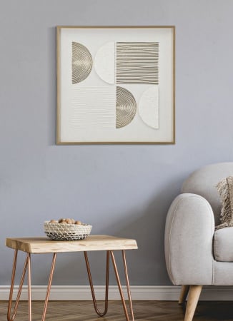 Tablou grafic texturat alb-auriu 60x60 cm – compoziție elegantă pe pânză simetrică [4]