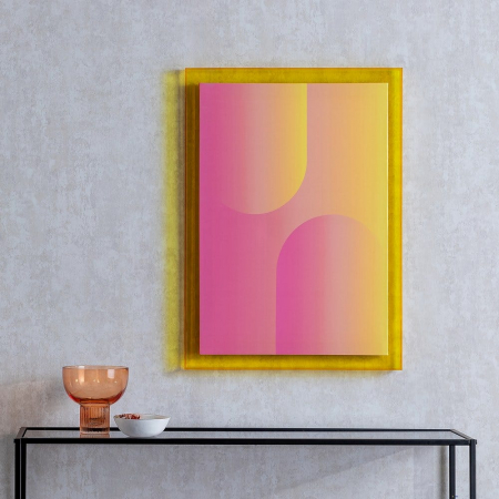 Tablou colorat roz-violet cu ramă galbenă – print lucios vertical [6]