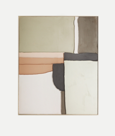 Tablouri - Tablou abstract din panza bej cu accente geometrice verzi si rama din lemn de pin Velum