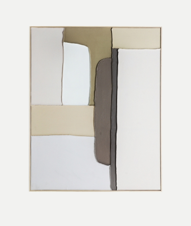 Tablouri - Tablou abstract din panza bej cu accente verzi si rama din lemn de pin Talum