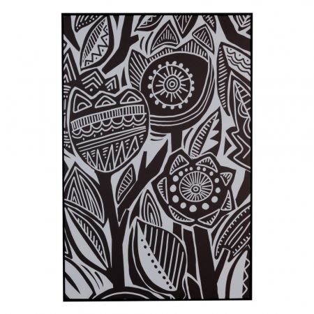 Decoratiuni perete - Tablou alb-negru cu flori stilizate pe canvas – orientare verticală