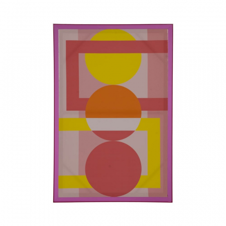 Decoratiuni perete - Tablou geometric galben-orange-roz cu ramă acrilică roz – vertical 80x120 cm