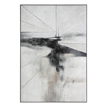 Decoratiuni perete in Stil Scandinav - Tablou abstract tonuri neutre ramă lemn alb Bastian