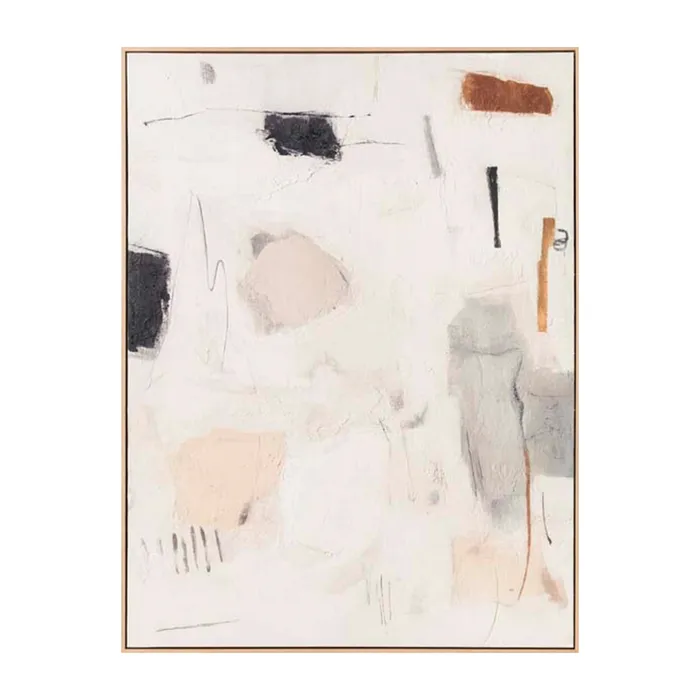 Tablouri - Tablou abstract pictat manual în ulei alb cu accente negre