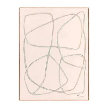 Tablouri - Tablou abstract pictat manual în ulei alb cu linii gri