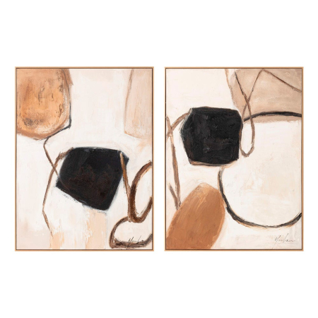 Decoratiuni perete - Tablou abstract pictat manual în ulei bej cu accente negre