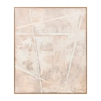 Tablouri - Tablou abstract pictat manual în ulei bej cu linii geometrice