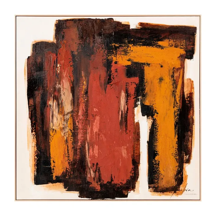 Tablouri - Tablou abstract pictat manual în ulei terracotta cu accente negre