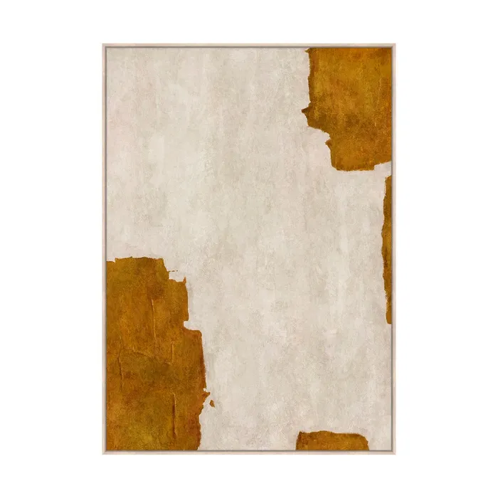 Tablouri - Tablou abstract pictat pe iută crem cu accente ocru