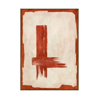 Tablouri - Tablou abstract pictat pe iută în tonuri crem și teracotă