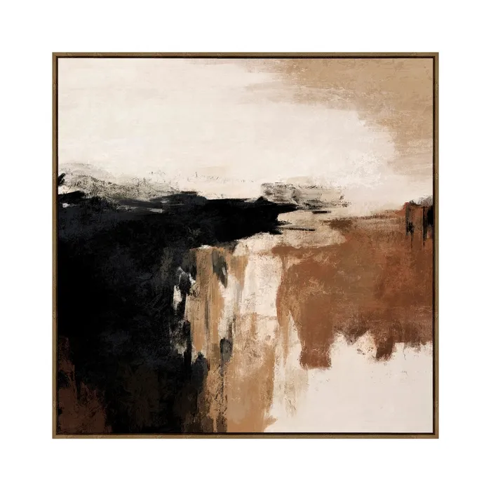 Tablouri - Tablou abstract pictat pe iută în tonuri de negru maro și crem