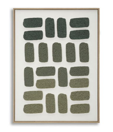 Decoratiuni perete - Tablou abstract verde texturat 60x80 cm – relief natural cu ramă lemn natur