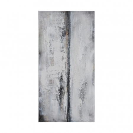 Tablouri - Tablou abstract vertical pictat manual, gri alb bej textură