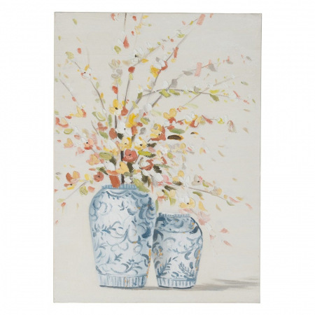 Tablouri - Tablou vaze albastre cu flori pastel pictat manual vertical 50x70cm