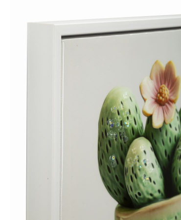 Tablou cactus ceramic flori pastel 40x40 cm – pânză cu ramă albă pentru decor romantic [1]