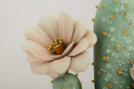 Tablou cactus flori crem 40x40 cm – compoziție florală pastel cu detalii aurii [2]