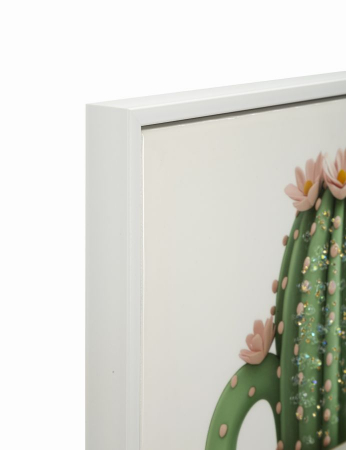 Tablou cactus cană ceramică 40x40 cm – imagine pastel artistică cu ramă albă [1]