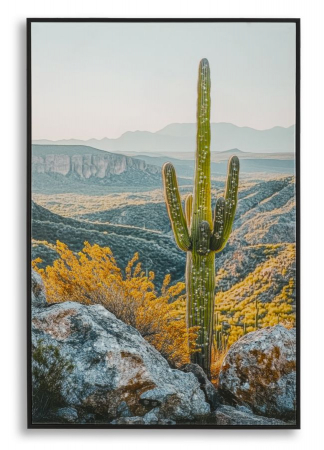 Tablouri - Tablou peisaj deșert cactus Saguaro 60x90 cm – imprimat pe pânză cu ramă neagră