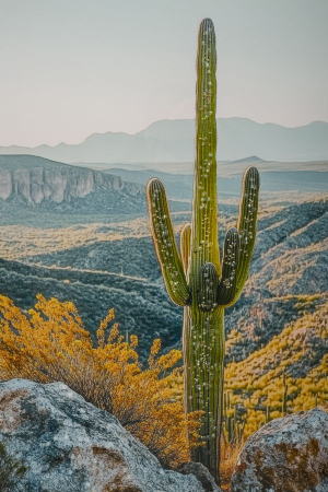 Tablou peisaj deșert cactus Saguaro 60x90 cm – imprimat pe pânză cu ramă neagră [3]