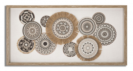 Tablouri - Tablou Boho Chic Cercuri Modele Tribale Negru Bej Alb CreativDeco - Stil Eclectic pentru Living si Birou