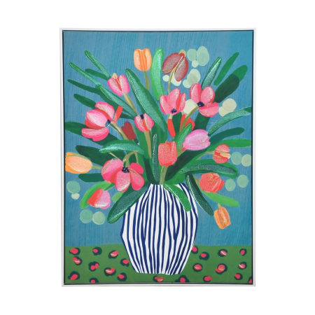 Decoratiuni perete - Tablou canvas cu lalele in vaza cu dungi albastre