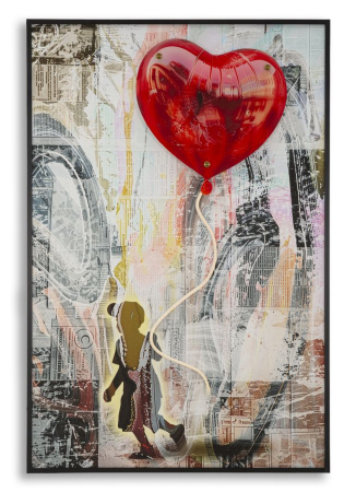 Tablou Canvas cu LED si rama compozitie romantica cu inima rosie 3D acrilic decor vertical