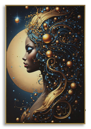 Tablou Canvas cu LED si rama din lemn portret feminin cosmic elegant decor modern
