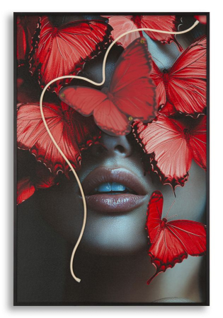 Fluturi - Tablou Canvas cu LED si rama portret artistic cu fluturi rosii 3D acrilic decor modern