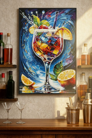 Tablouri - Tablou Canvas cu rama din lemn pentru restaurante baruri si spatii HoReCa cu pahar cocktail