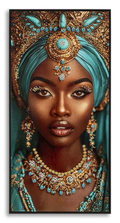 Decor African - Tablou Canvas cu rama din lemn portret feminin bijuterii turcoaz