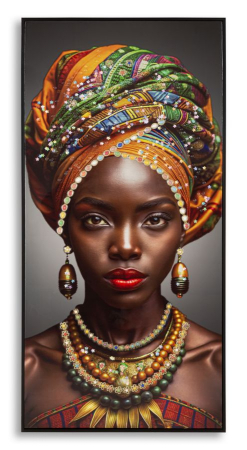 Decor African - Tablou Canvas cu rama din lemn portret feminin cu turban colorat